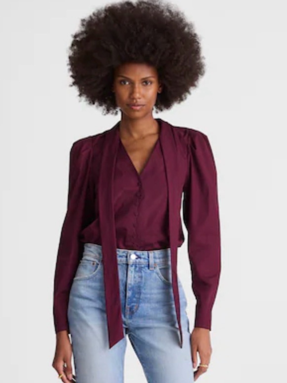 New! Madewell V-Neck Button-Front Top removable tie 100% Cotton